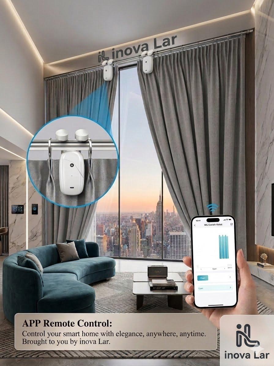 Motor de Cortina Inteligente Inova Lar - Automação Sem Furos (Wi-Fi/Matter)